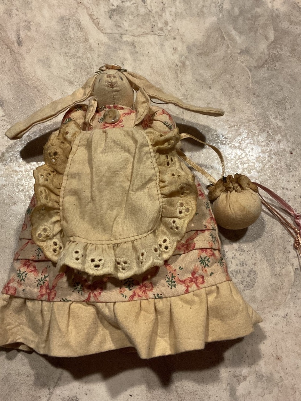 Vintage Cloth Doll Floppy Ear Rabbit changes to Teddy Bear 7” tall.